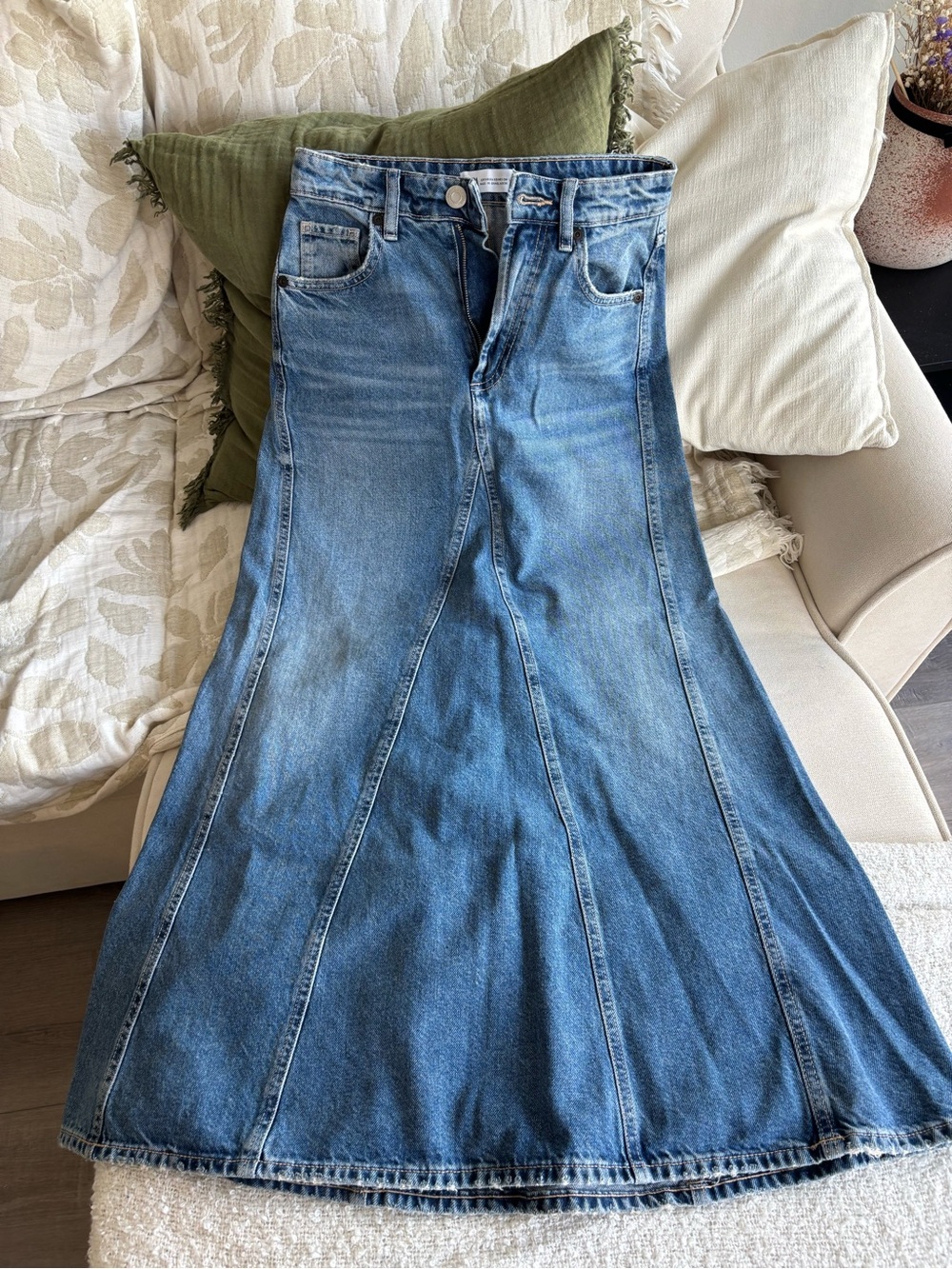Zara Blue Denim Flare Maxi Skirt